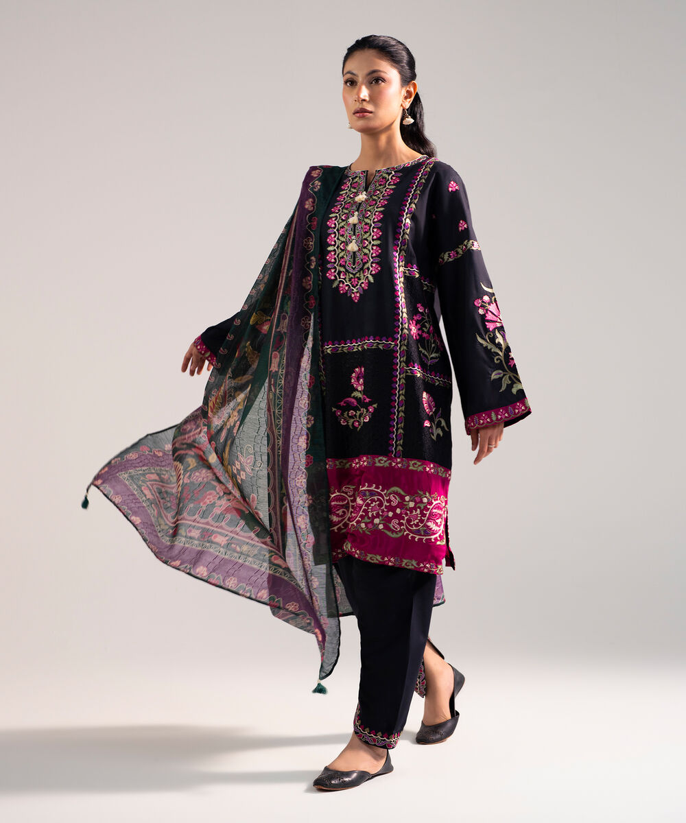 Women's Stitched for You Textured Lawn Black Embroidered 3 Piece Suit