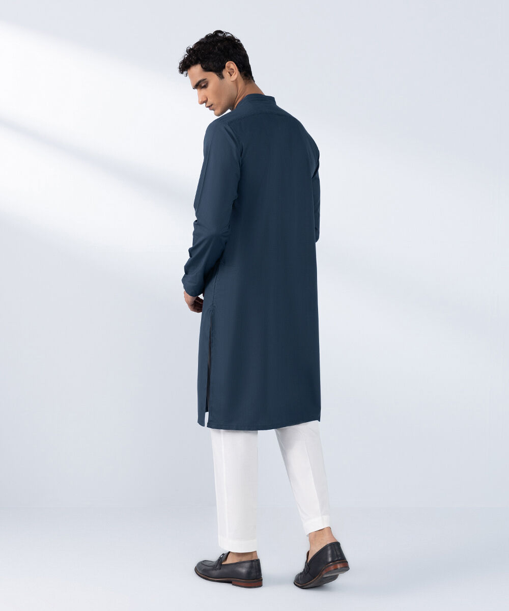 Men's Stitched Blue Wash & Wear Kurta
