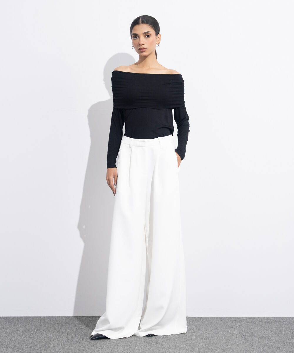 Women's Western Wear Black Gathered Off-Shoulder Top