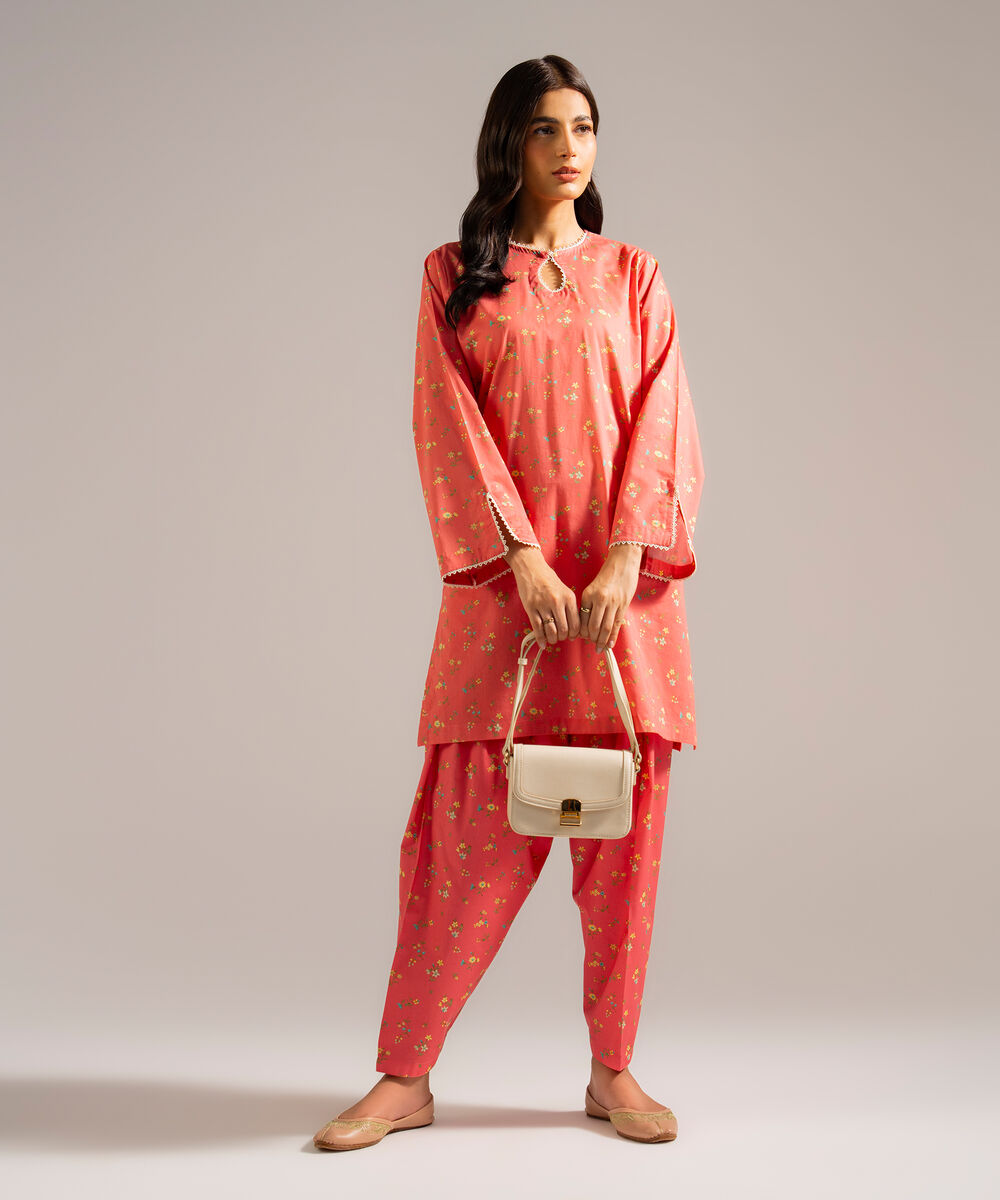 Women's RTW Lawn Printed Pink  Straight Shirt