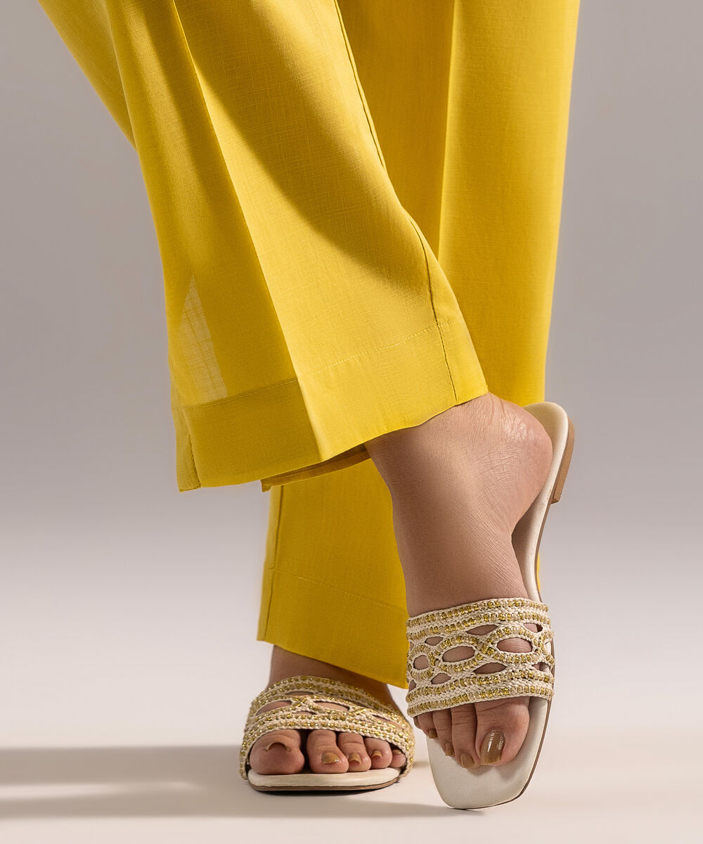 Women's RTW Crosshatch Solid Yellow Straight Pants