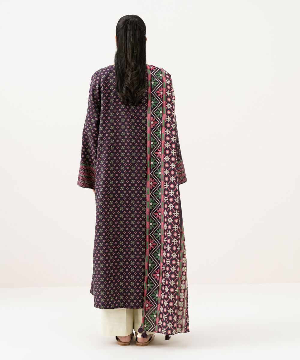Women's Unstitched Khaddar Printed Purple 2 Piece Suit