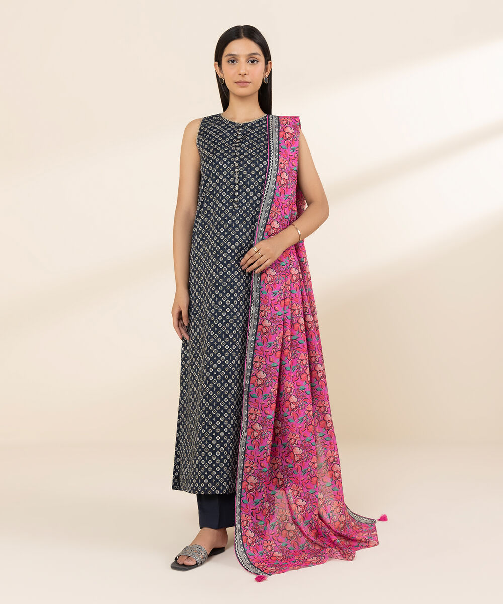 Women's Unstitched Lawn Printed Black 3 Piece Suit