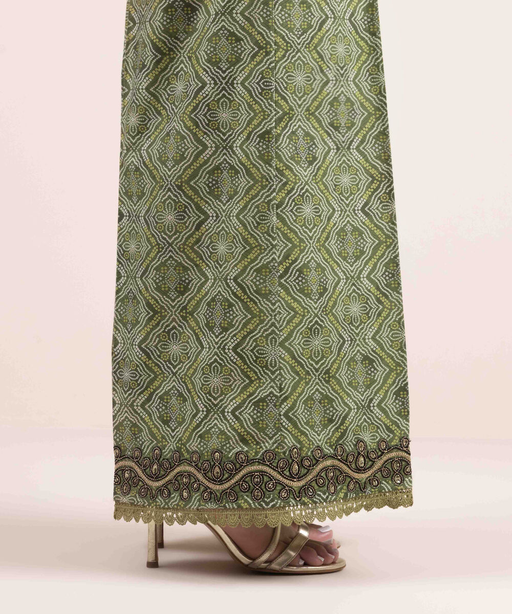 Woman - Green Embroidered Cambric Flared Pants