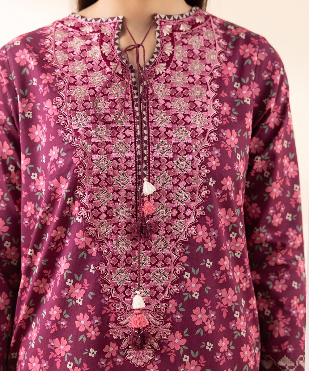 Women's Unstitched Lawn Embroidered Pink 3 Piece Suit