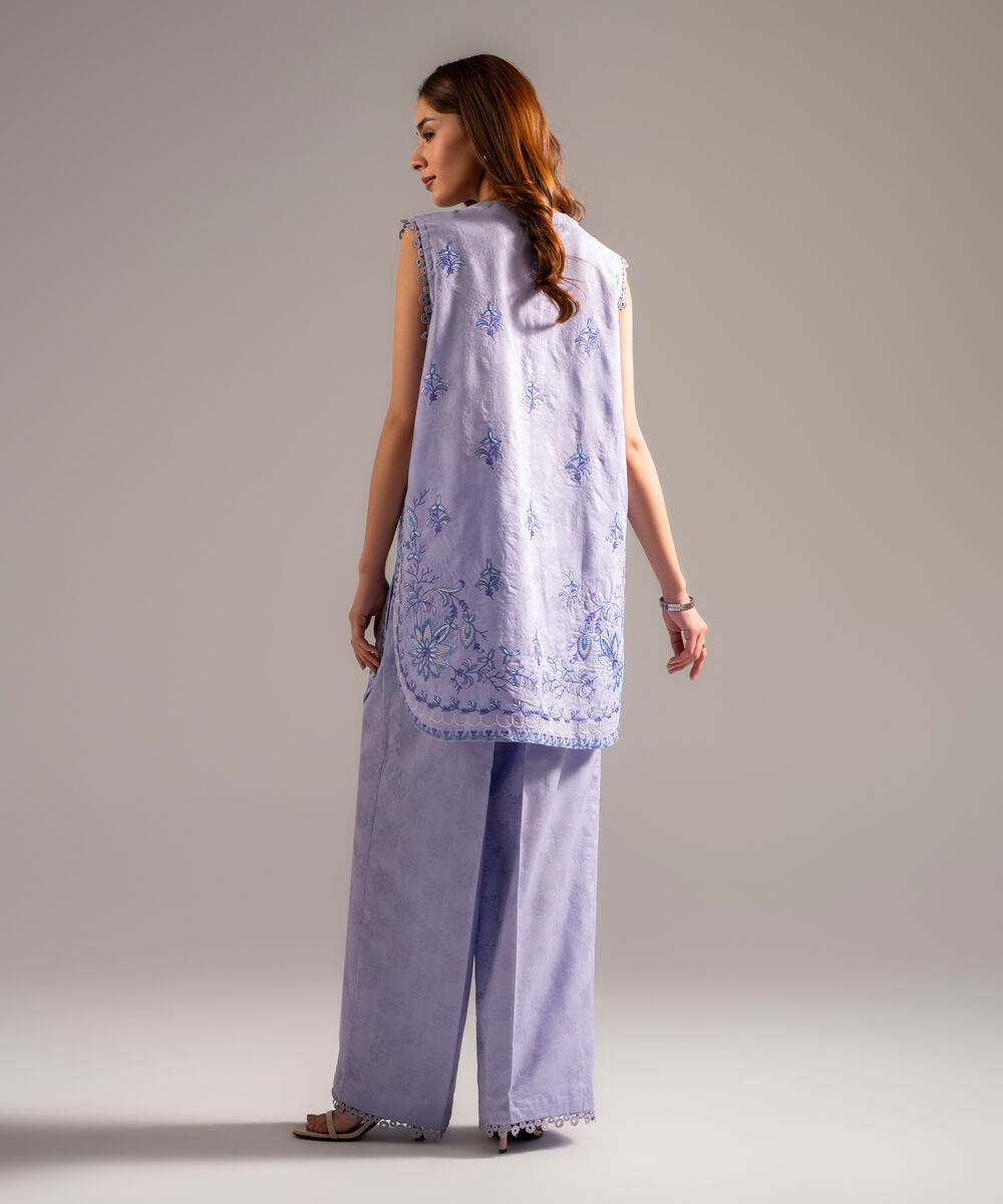 Women's RTW Self Jacquard Embroidered Pastel Blue 2 Piece Suit