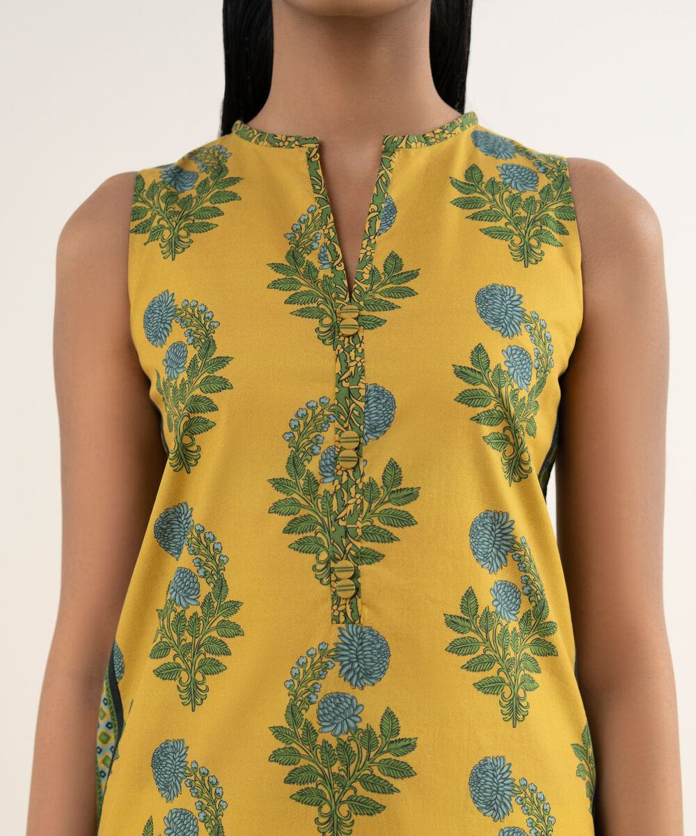 Women's Unstitched Cotton Printed Yellow Shirt