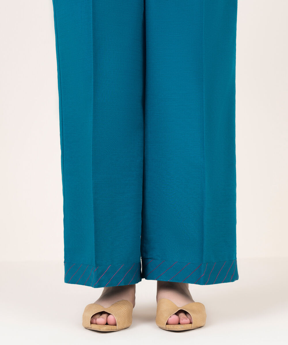 Women's RTW Cotton Embroidered Blue Culottes