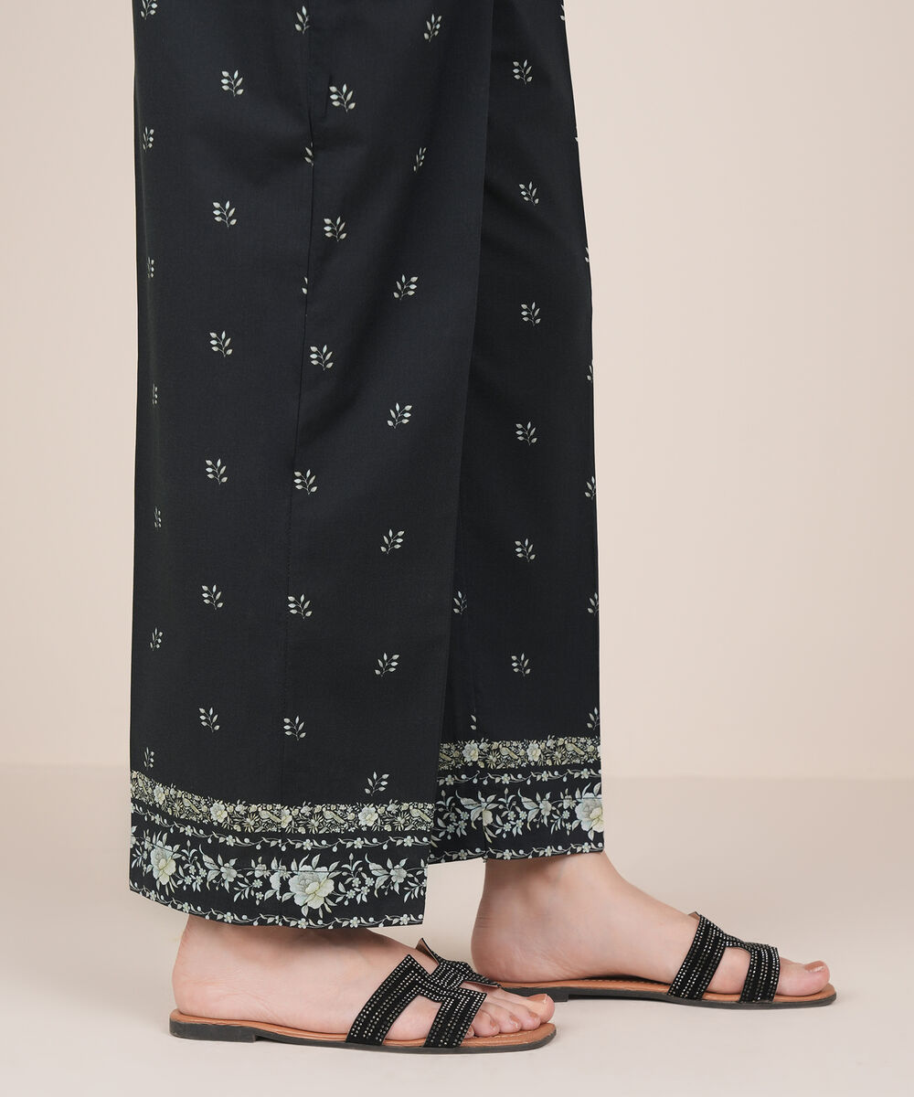 Women's RTW Cambric Black Printed Straight Pants