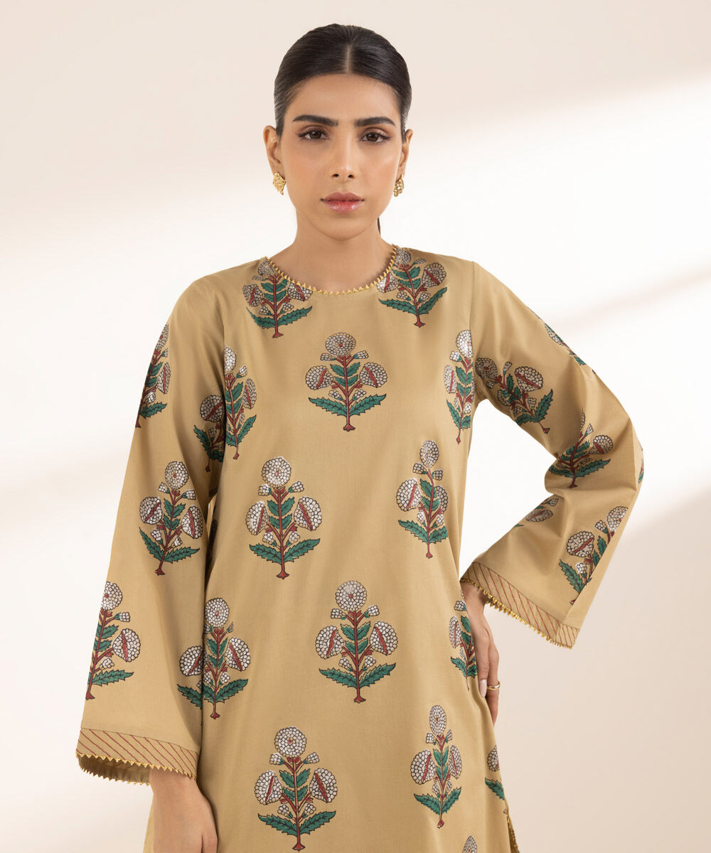 Women's RTW Lawn Brown Printed A-Line Shirt
