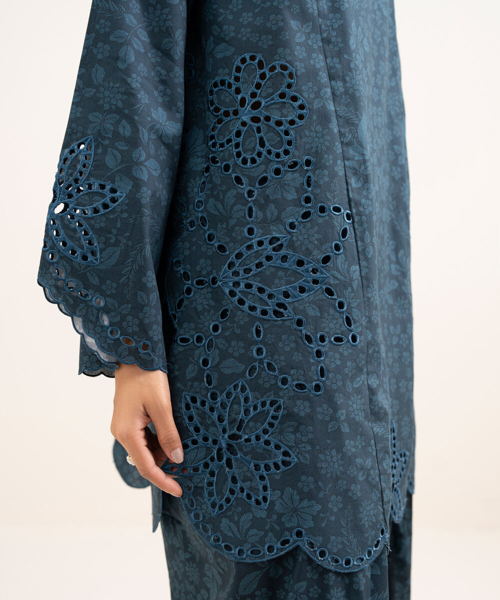 Women's Unstitched Lawn Embroidered Blue 3 Piece Suit
