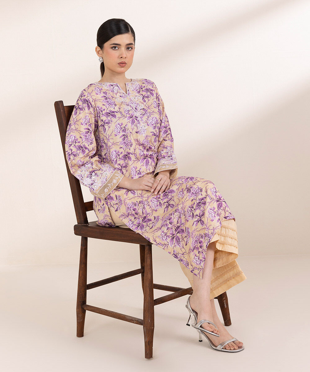 Women's Pret Arabic Lawn Purple Embroidered A-Line Shirt
