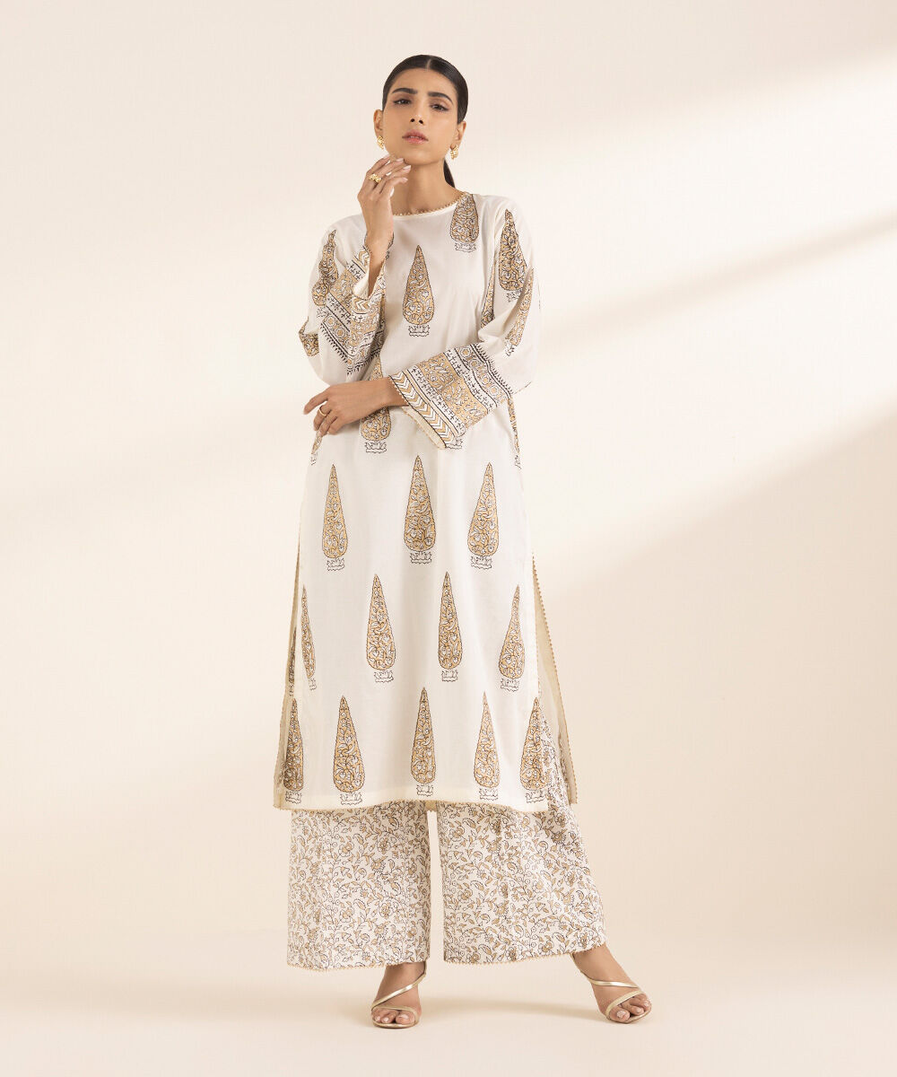 Women's RTW Lawn White Printed A-Line Shirt