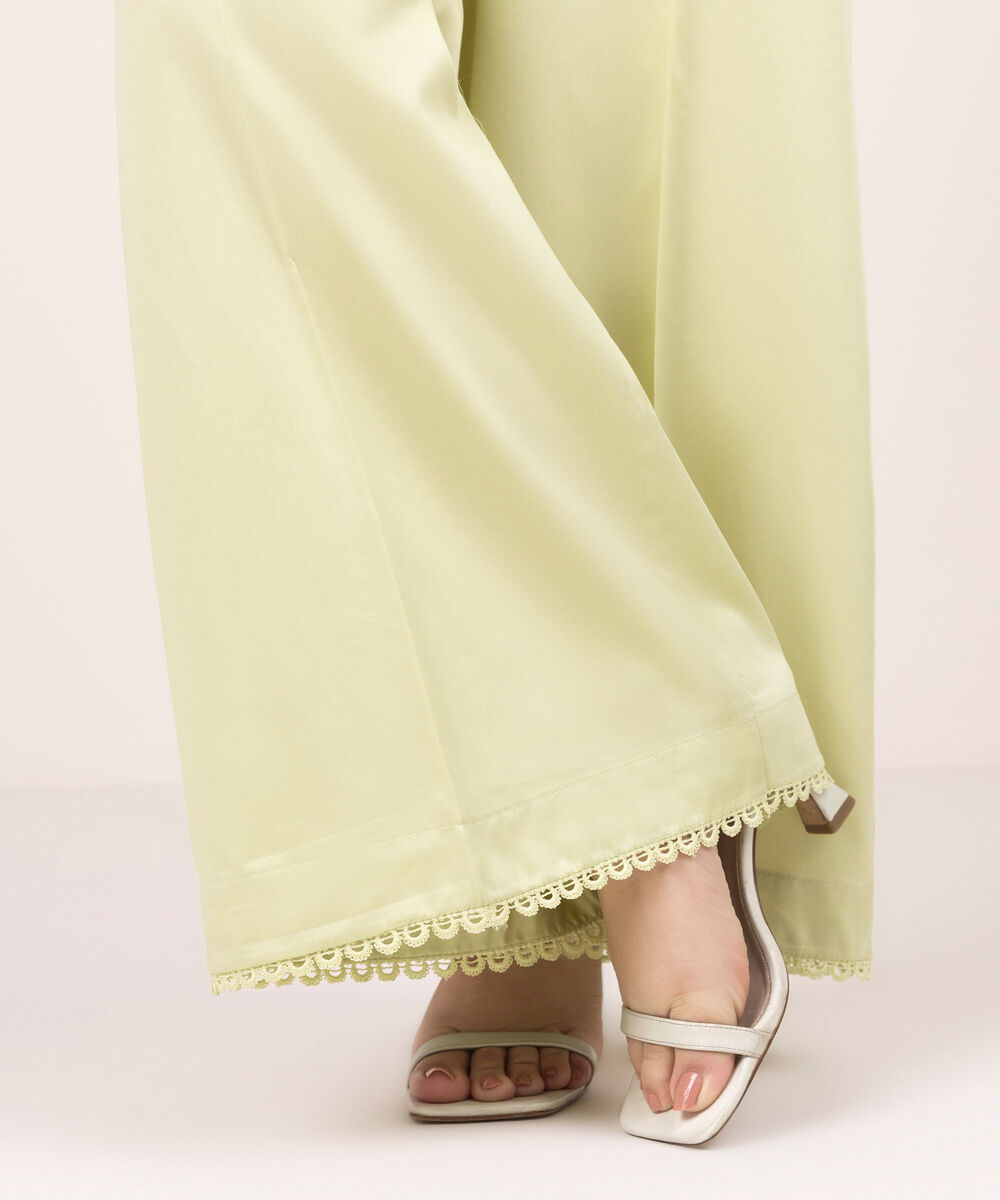 Women's RTW Cambric Solid Yellow Flared Pants