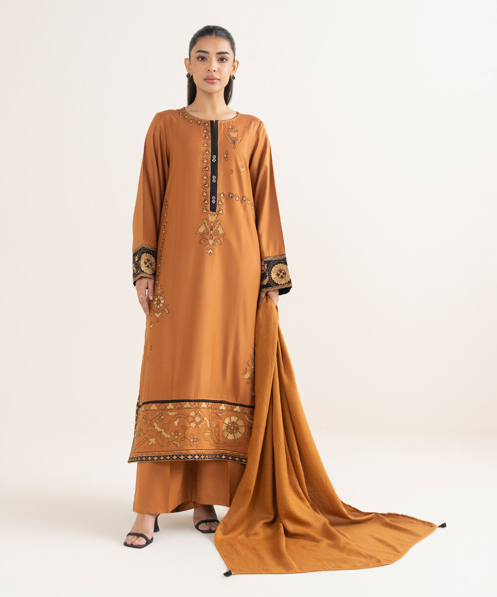 Women's RTW Viscose Marina Embroidered Brown A-Line Shirt