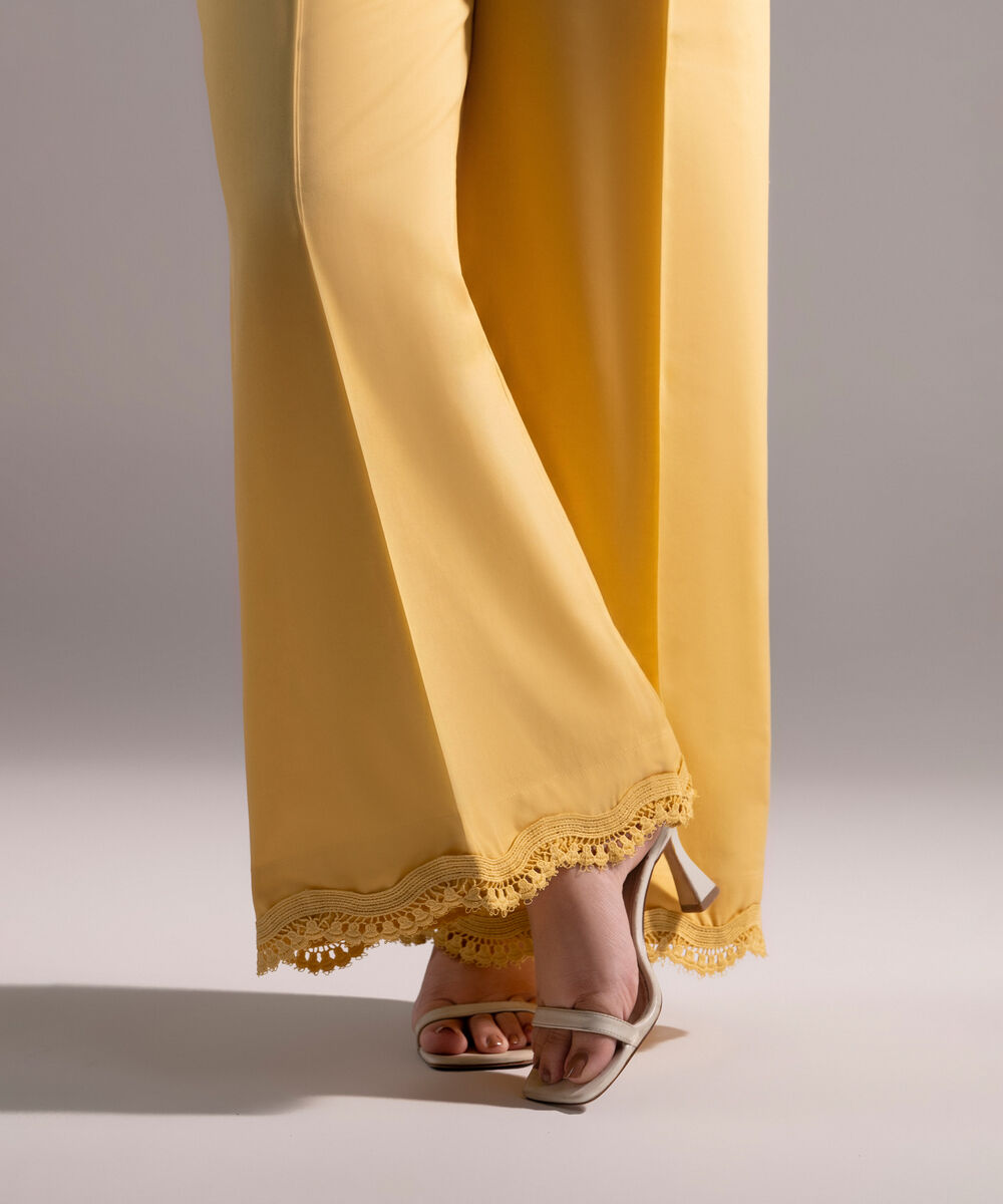 Women's RTW Cambric Solid Yellow Flared Pants