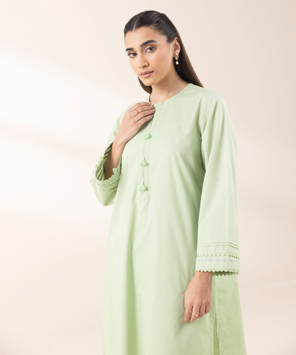 Woman - Green Solid Cambric Shirt