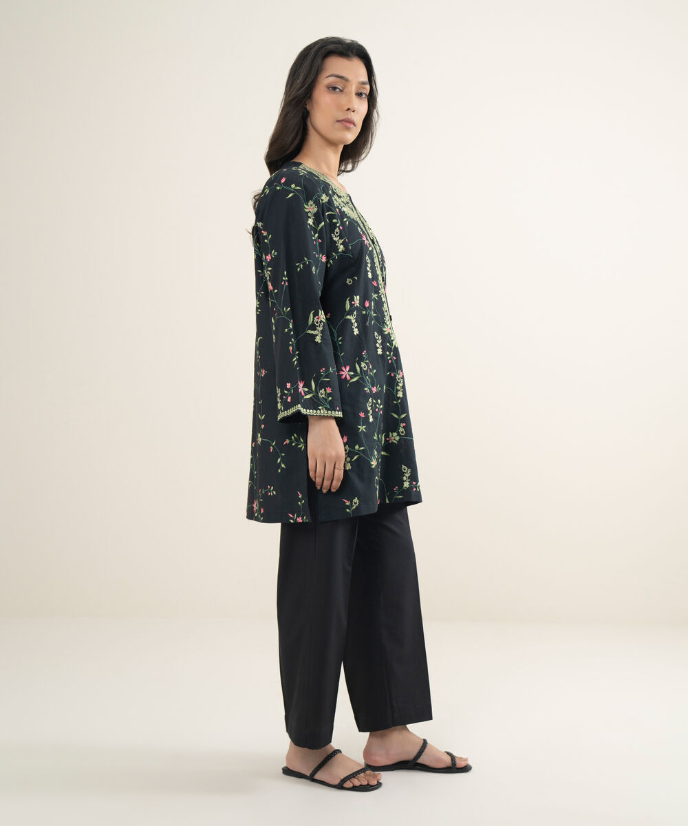 Women's RTW Crosshatch Embroidered Black Straight Shirt