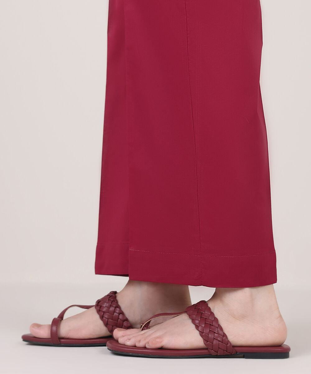 Women's RTW Cambric Red Solid Flared Pants