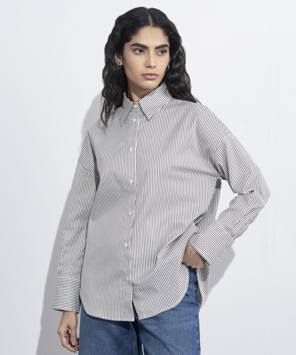 Women's Western Wear Light Grey Button Through Shirt