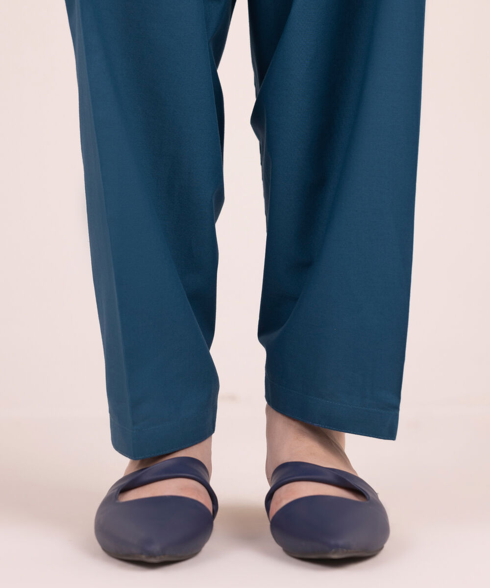 Women's RTW Cambric Solid Blue Shalwar