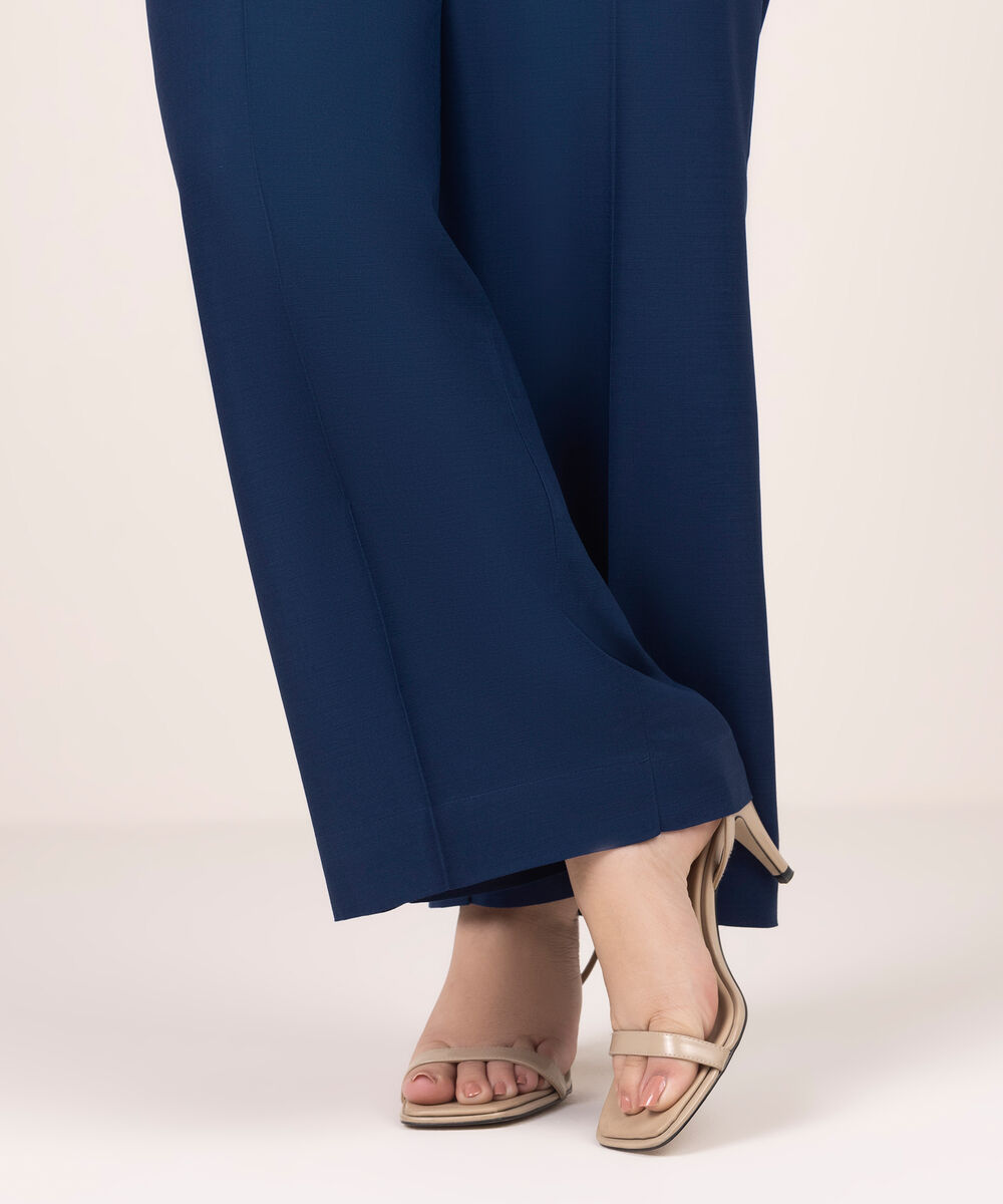 Women's RTW Cotton Viscose Solid Blue Culottes