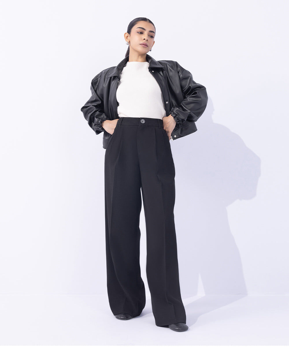 Woman - Black Tailored Wide Leg Trousers