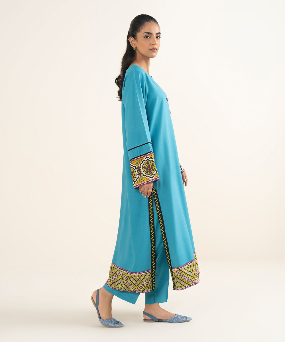 Women's RTW Herringbone Solid Blue A-Line Shirt