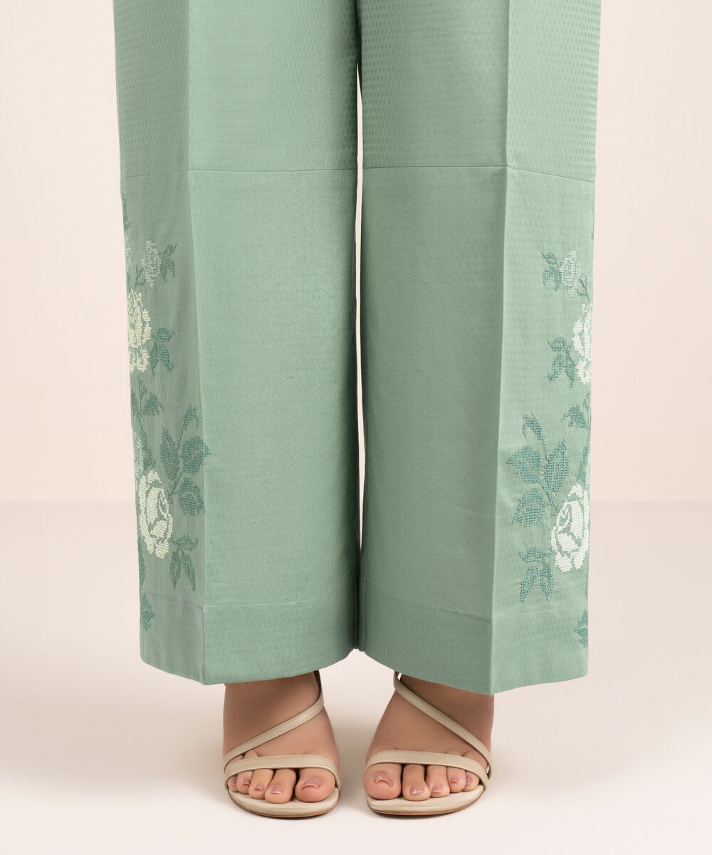 Women's RTW Dobby Embroidered Green Culottes