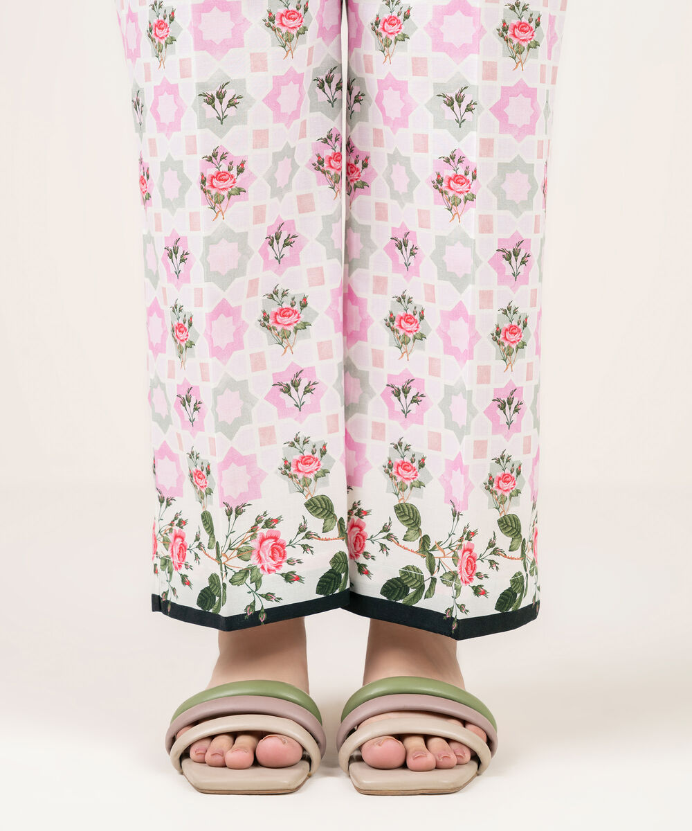 Women's RTW Cambric Printed Pink Straight Pants