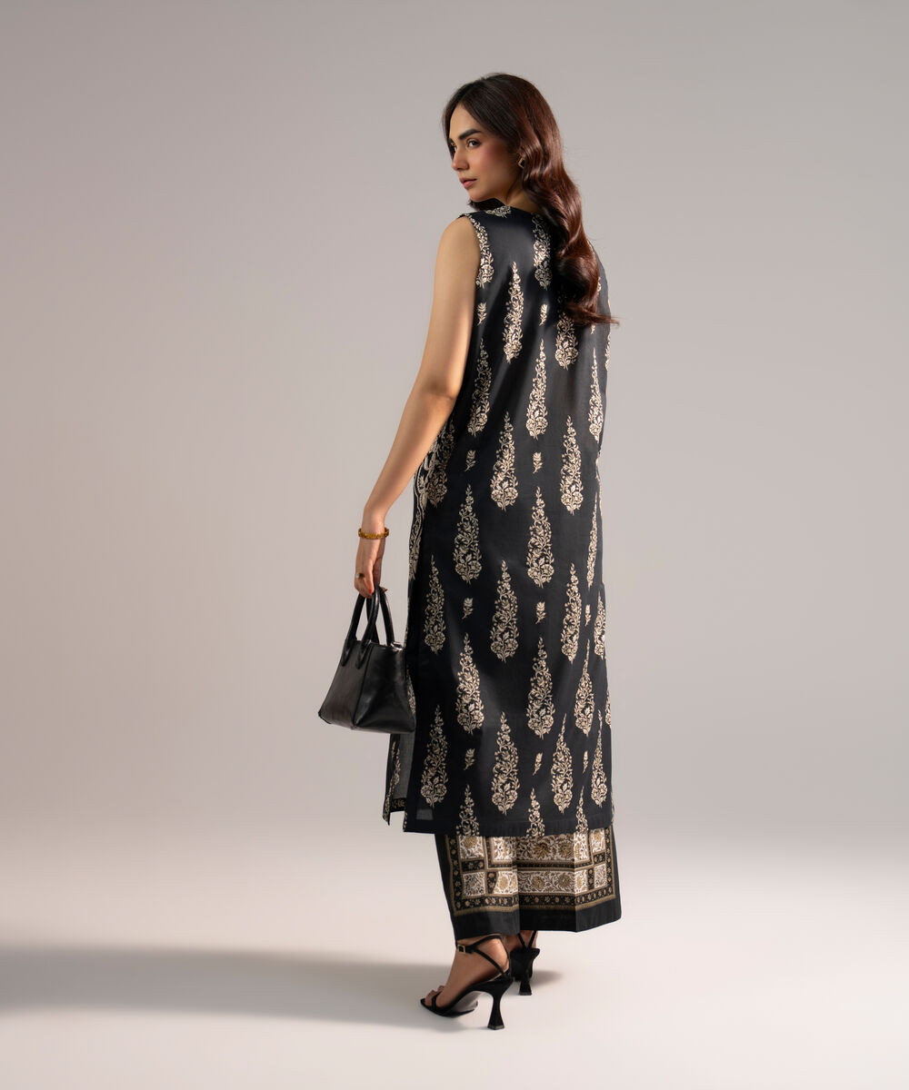 Women's RTW Lawn Embroidered Black Straight Shirt
