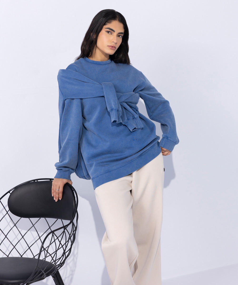 Woman - Blue Unisex Acid Washed Sweatshirt