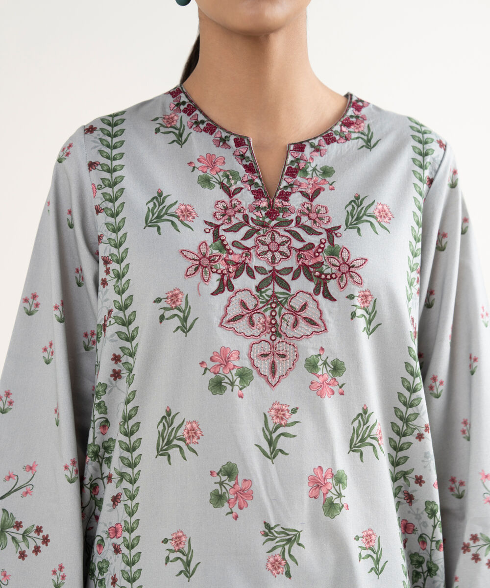 Women's Unstitched Lawn Embroidered Grey 3 Piece Suit