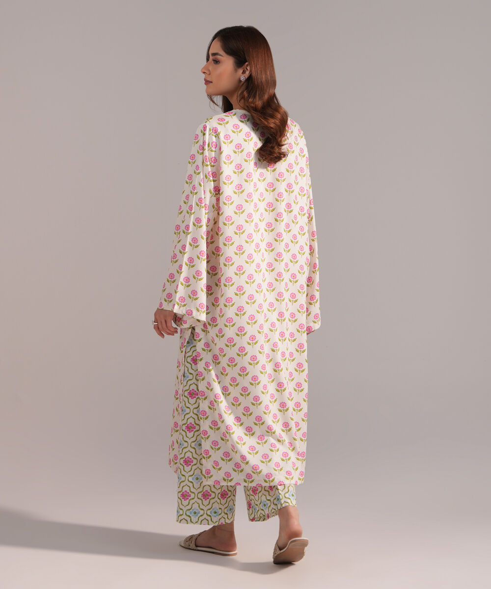 Women's RTW Arabic Lawn Printed White Straight Shirt