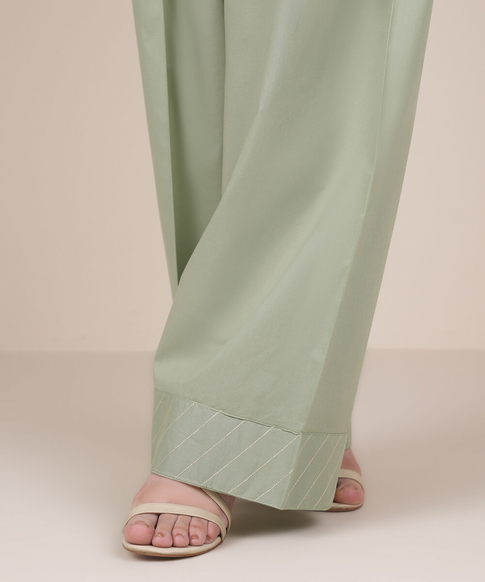 Women's RTW Cambric Green Solid Shalwar