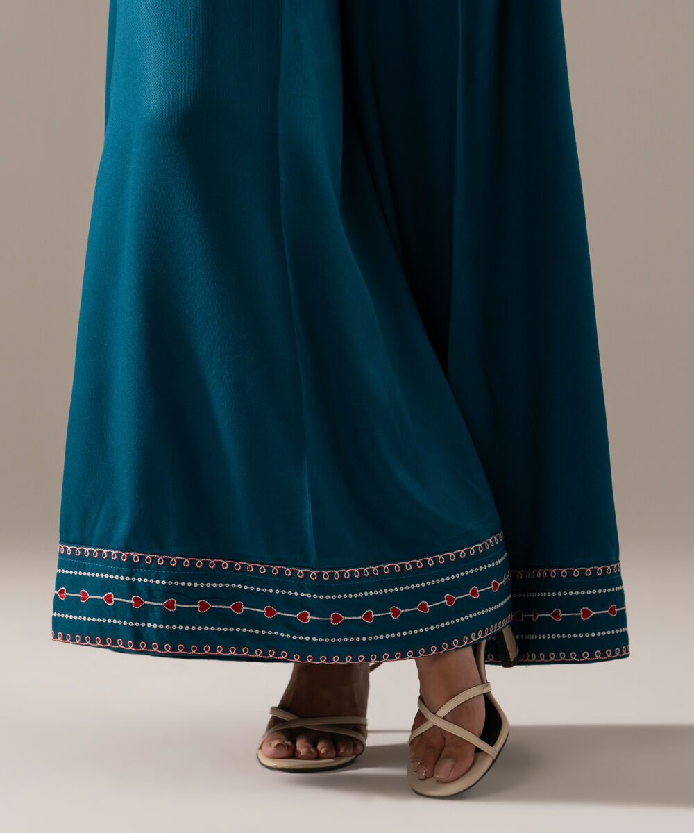 Women's RTW Bedford Solid Teal Flared Pants