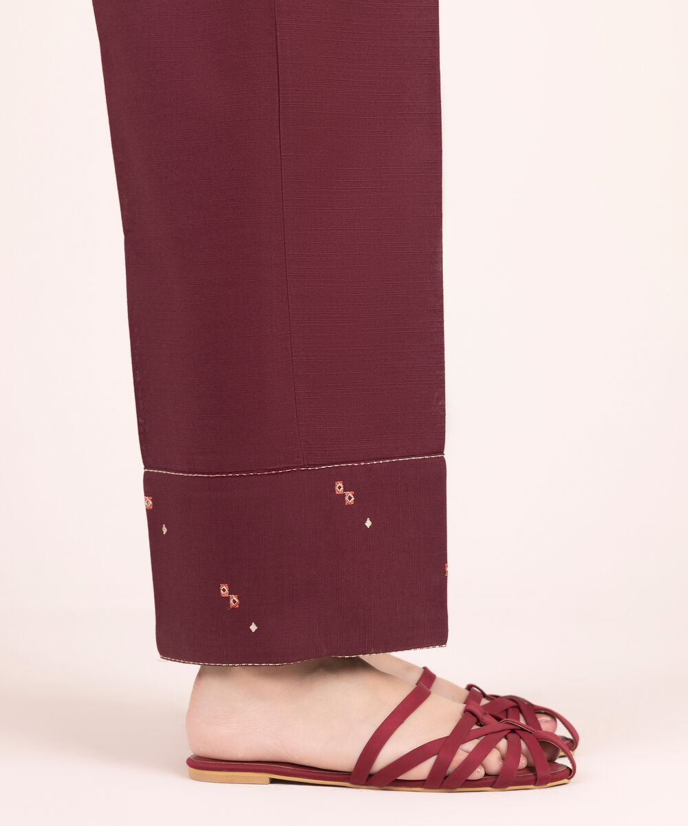 Women's RTW Cotton Embroidered Brown Straight Pants