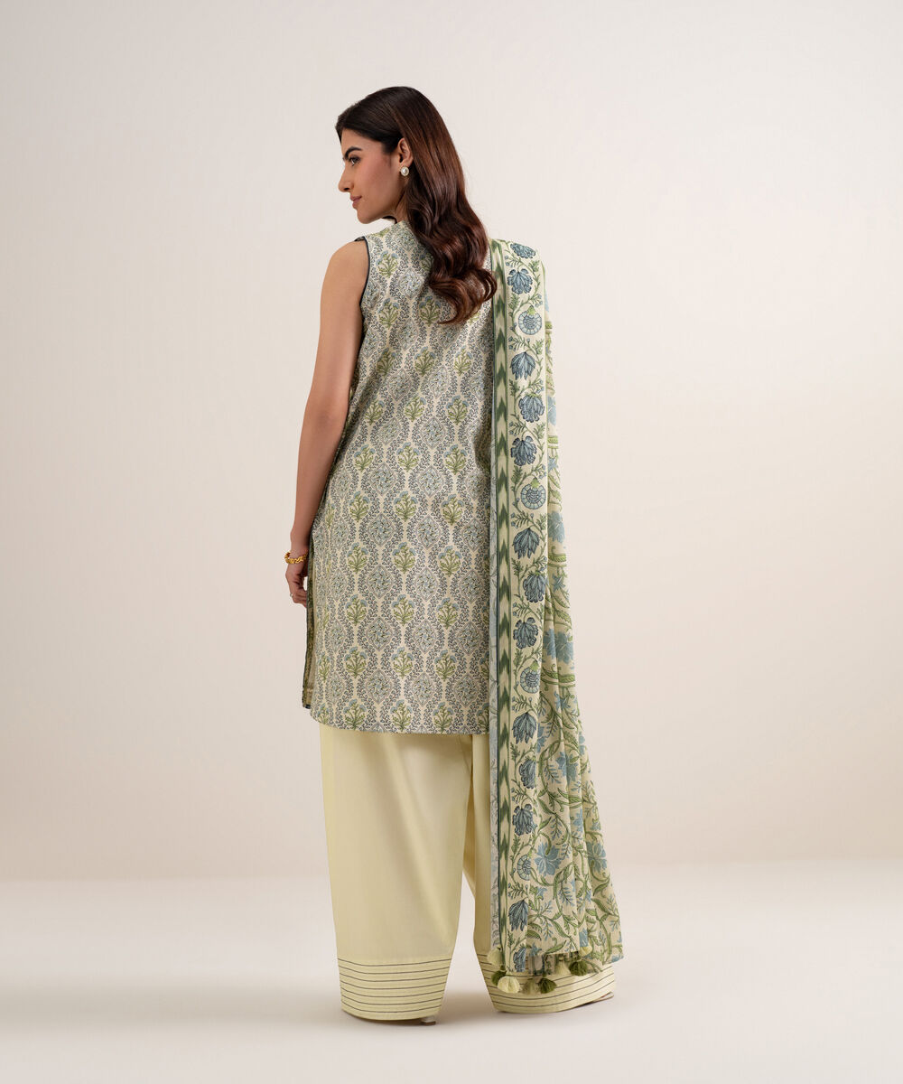 Women's Unstitched Lawn Embroidered Off White With Multi 3 Piece Suit