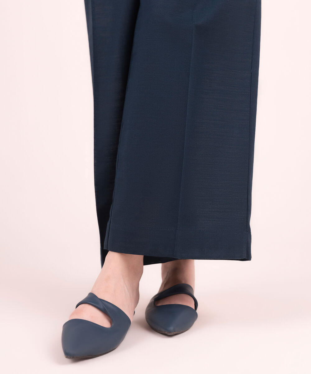 Women's RTW Cotton Solid Blue Culottes