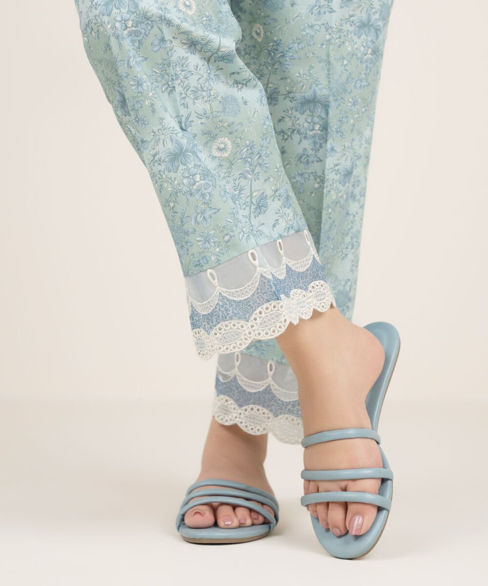 Women's RTW Cambric Embroidered Blue Straight Pants