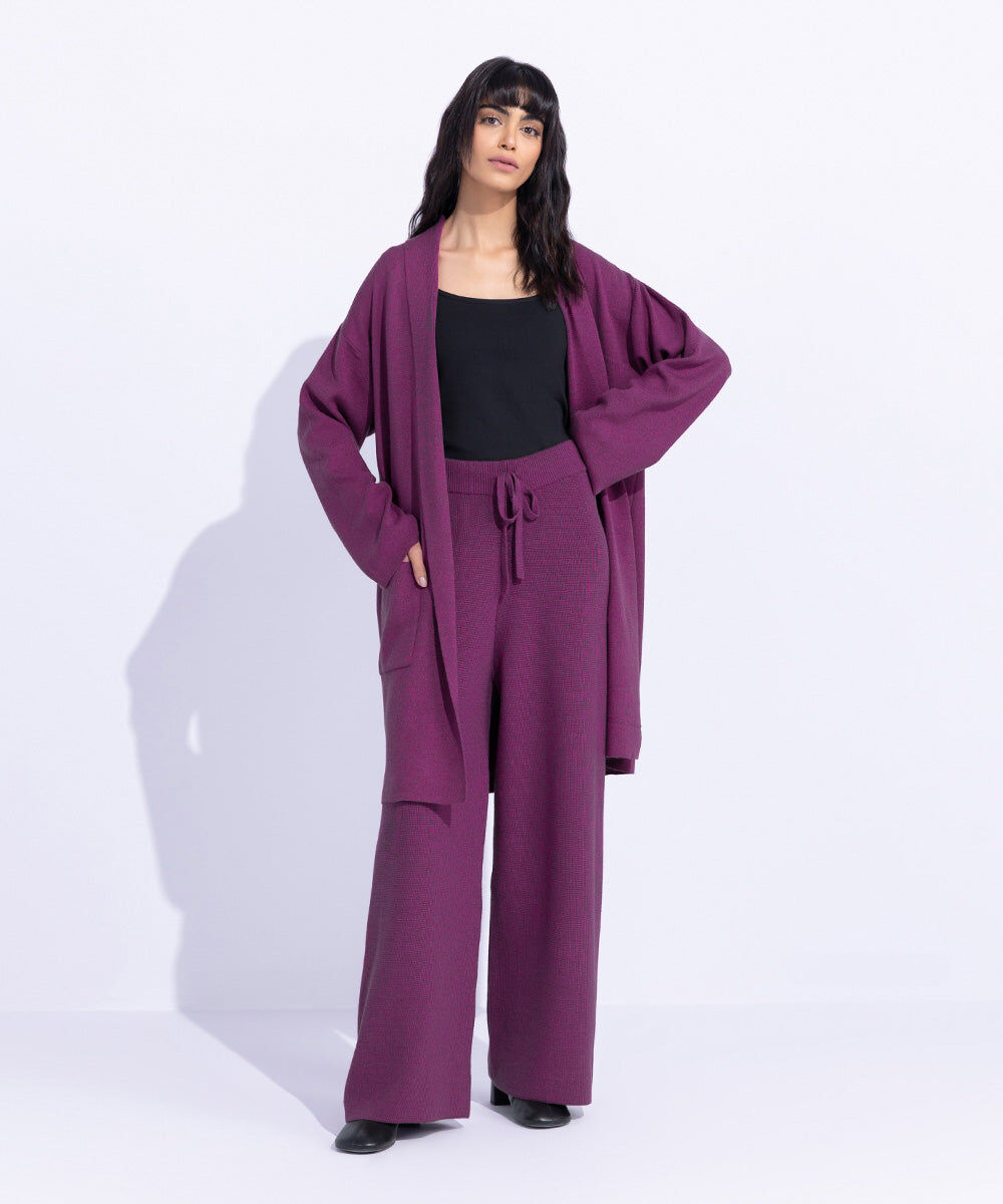 Women's Western Wear Purple Light Guage Knitted Cardigan