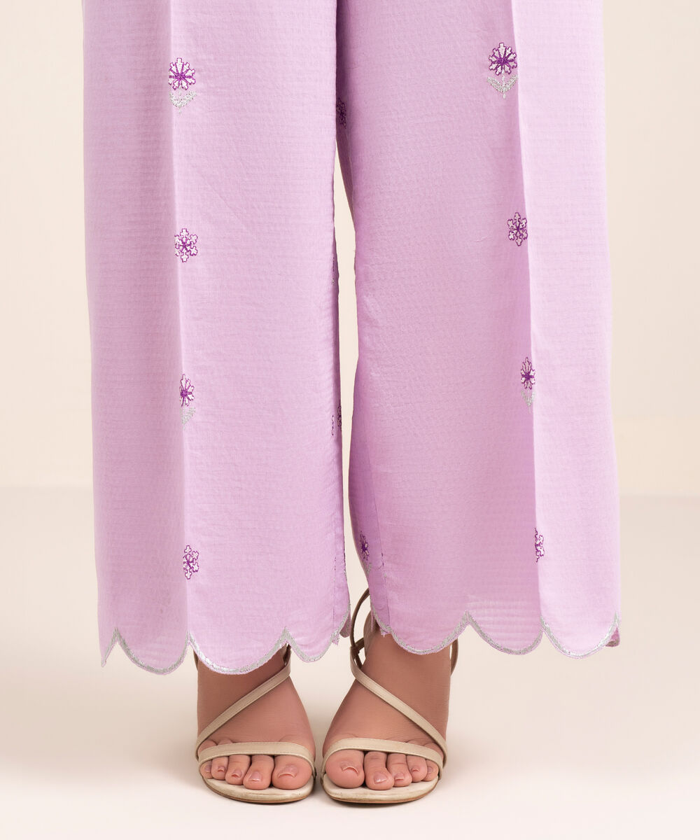 Women's RTW Dobby Embroidered Purple Culottes