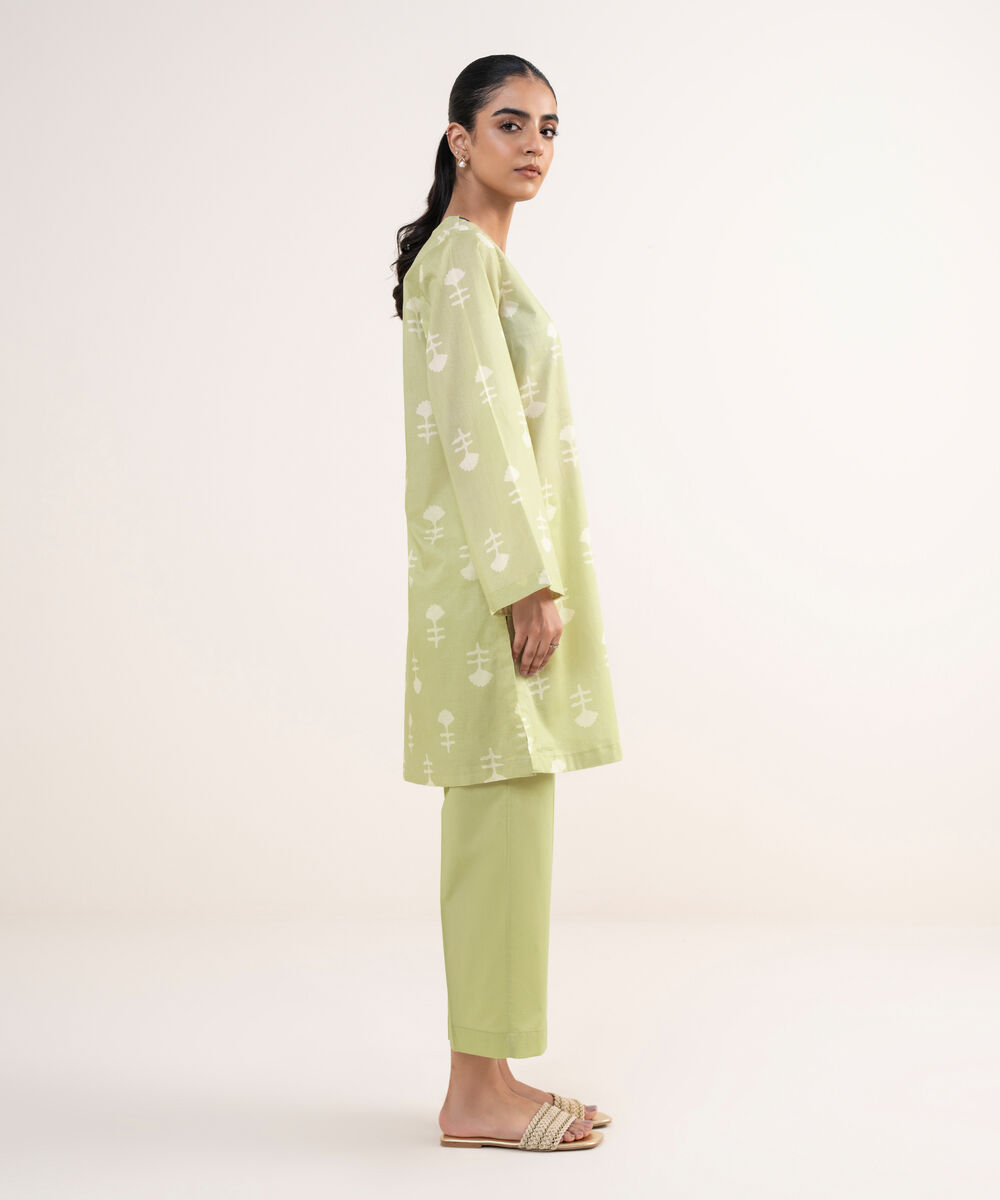 Women's RTW Lawn Green Embroidered Straight Shirt