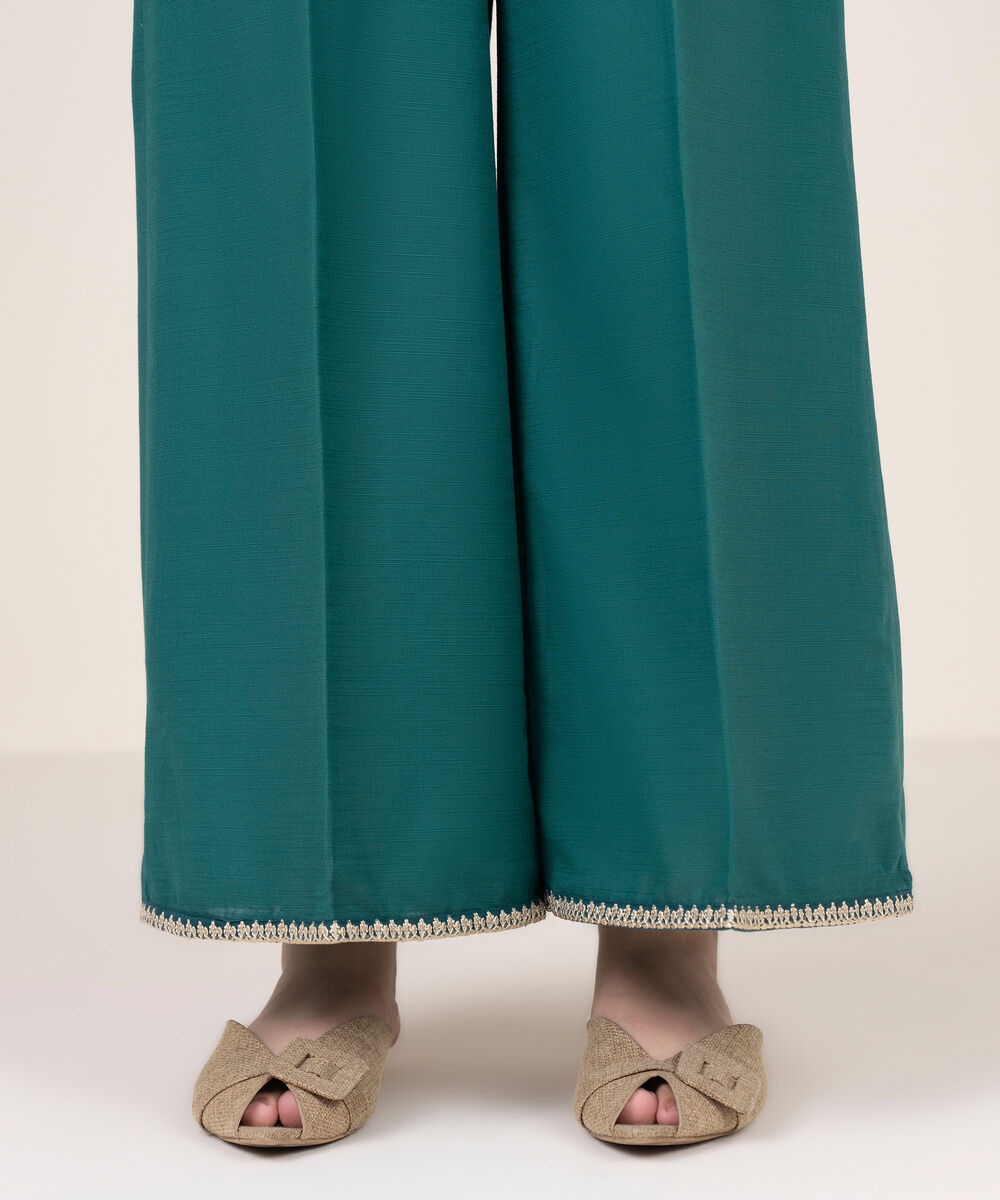 Women's RTW Cotton Embroidered Blue Flared Pants