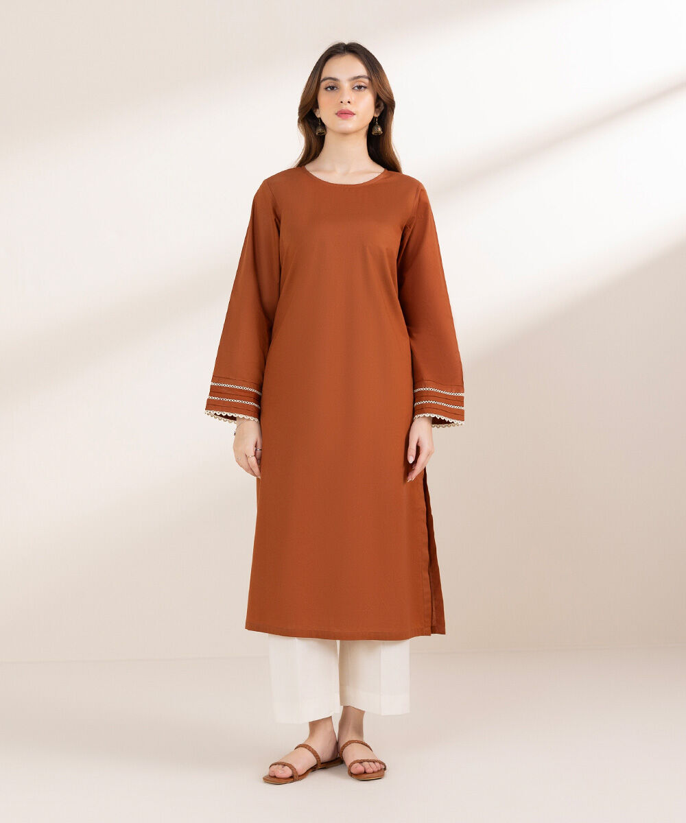 Women's Pret Cambric Orange Embroidered Front Open Jacket