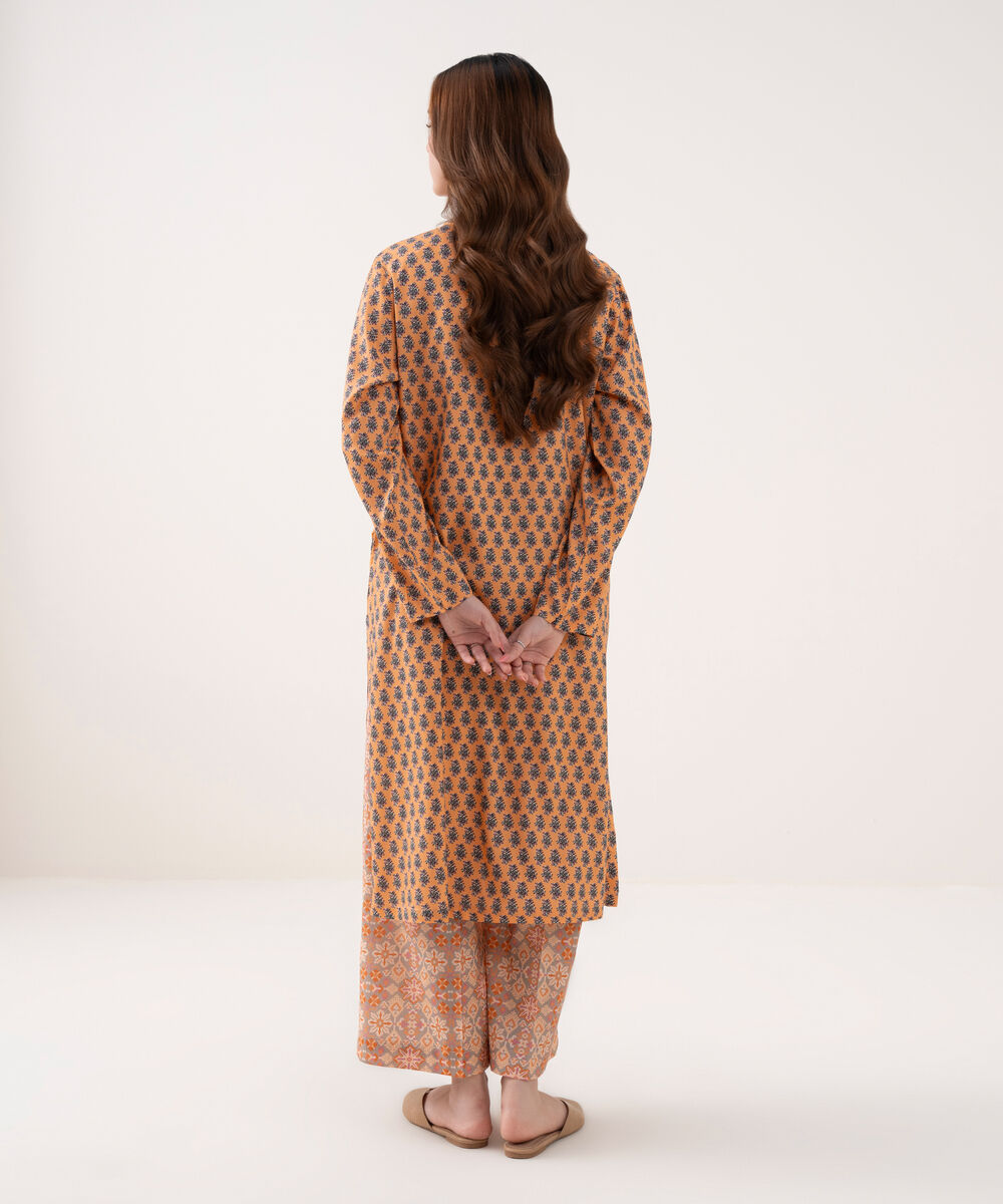 Women's RTW Arabic Lawn Embroidered Straight Orange Shirt