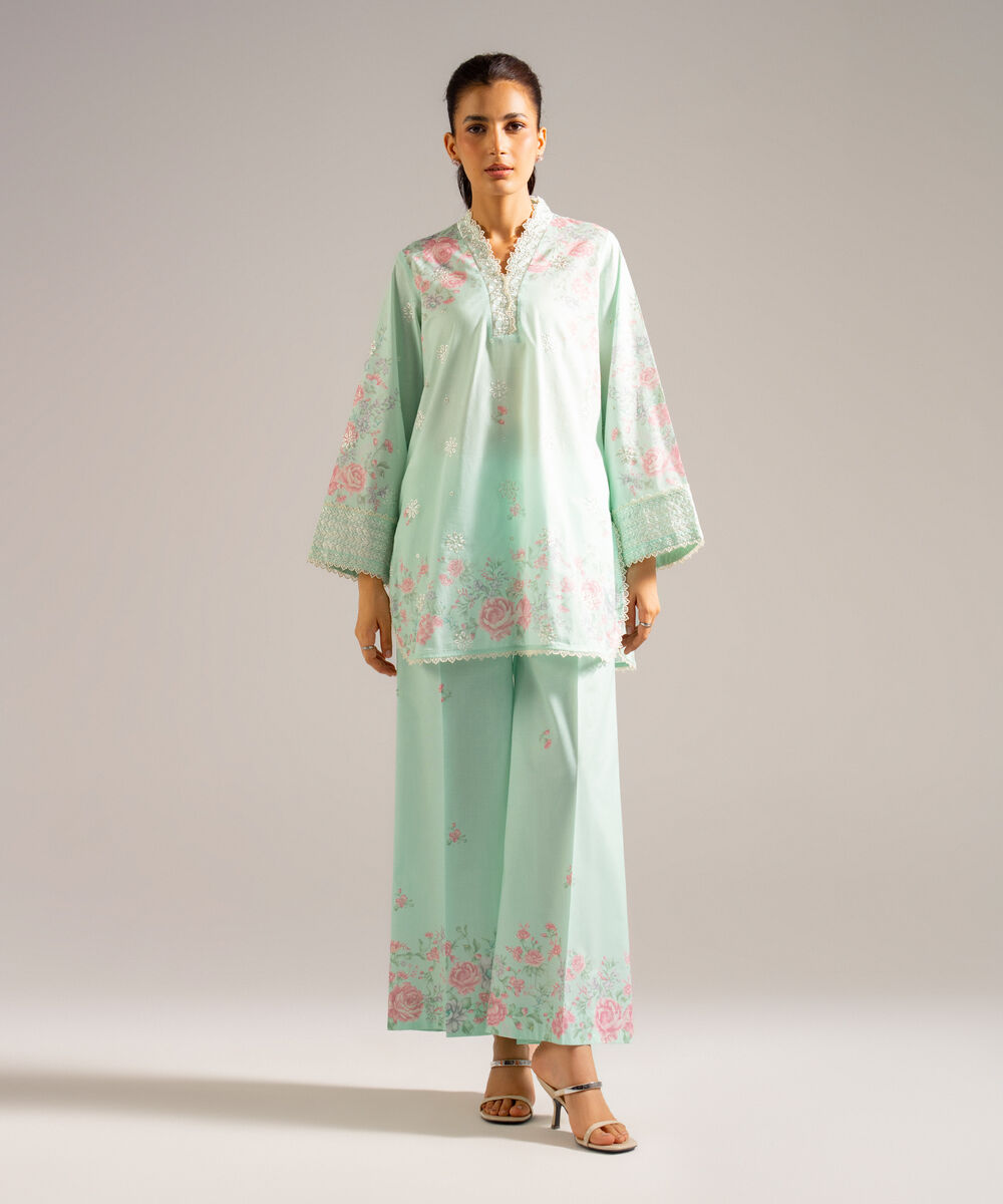 Women's RTW Lawn Embroidered Green 2 Piece Suit