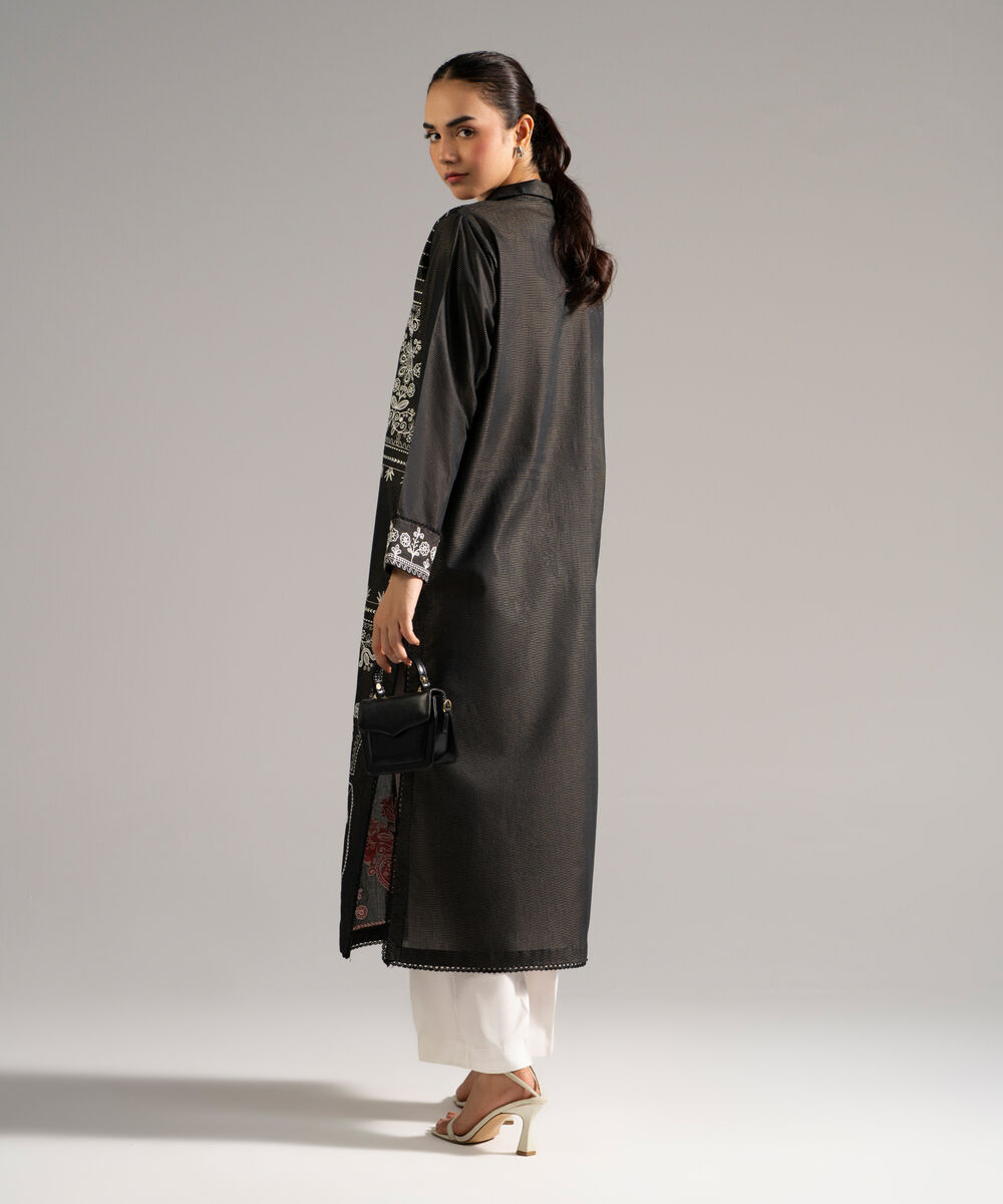 Women's RTW Zari Lawn Embroidered Black Straight Shirt