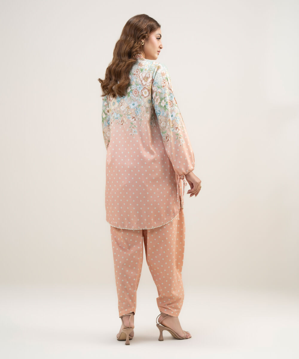 Women's RTW Dobby Printed Pink 2 Piece Suit