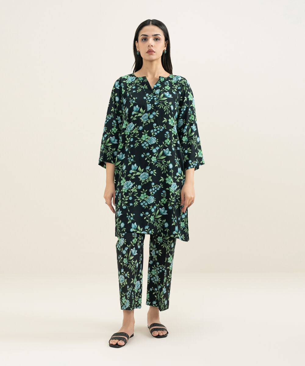 Women's RTW Arabic Lawn Printed Black 2 Piece Suit